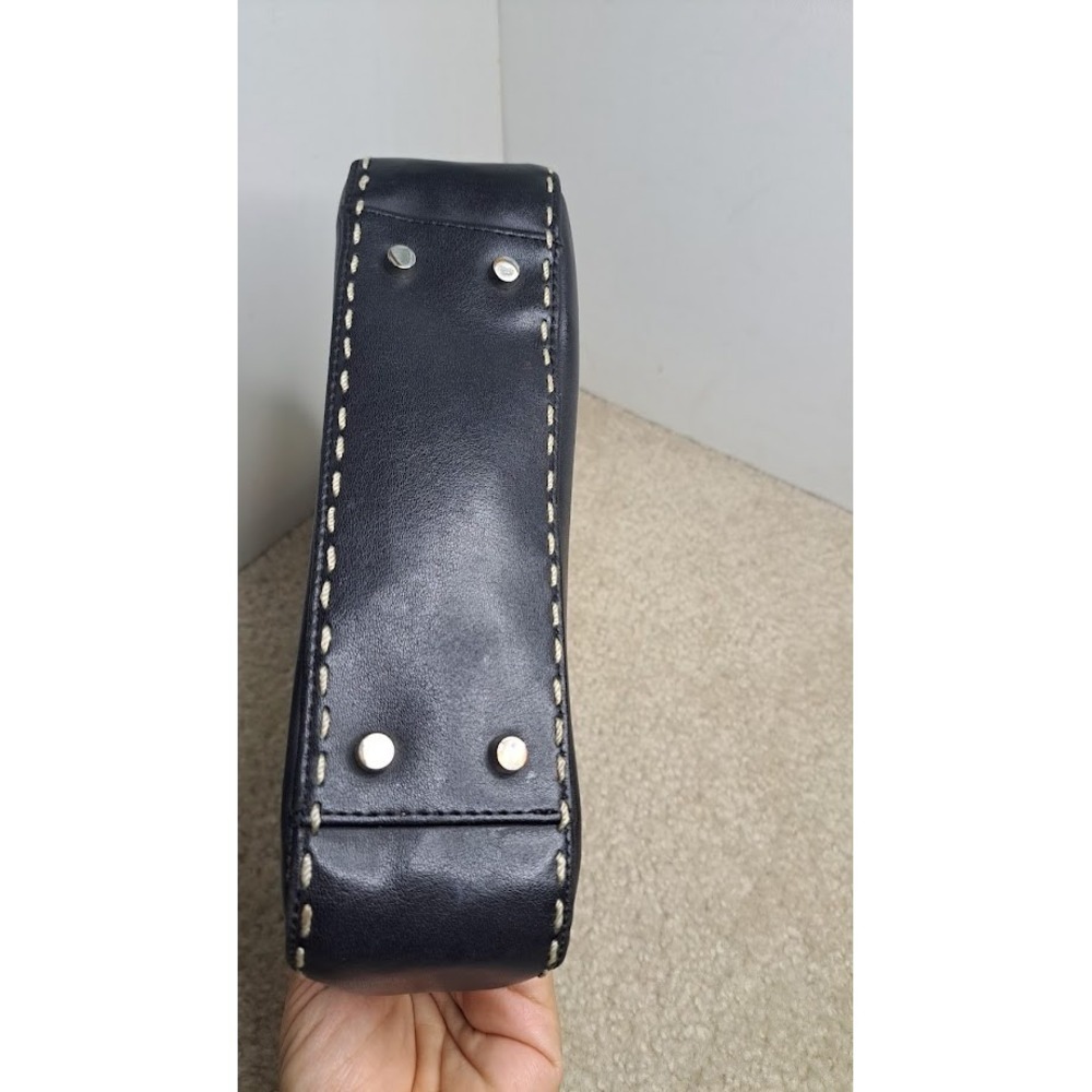 VTG Y2K GUESS Women's Faux Black Leather Hobo Shoulder Mini Silver Logo Bag - Picture 2 of 6